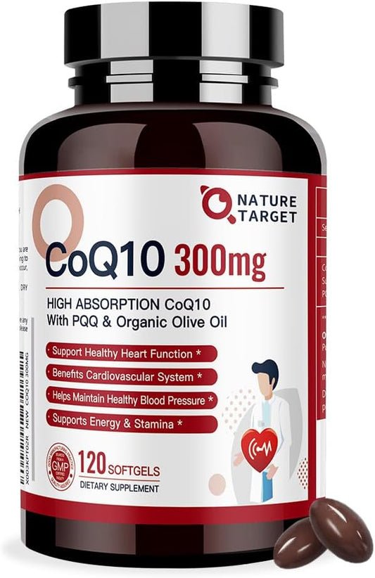 High Absorption CoQ10 and PQQ Softgels with Organic Olive Oil - 300mg - Heart Health, Immune Support, Energy - 120 Servings