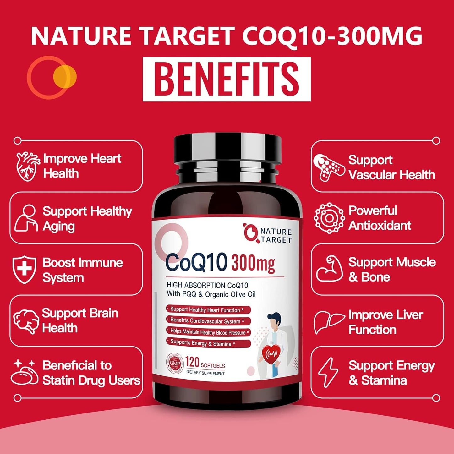 High Absorption CoQ10 and PQQ Softgels with Organic Olive Oil - 300mg - Heart Health, Immune Support, Energy - 120 Servings