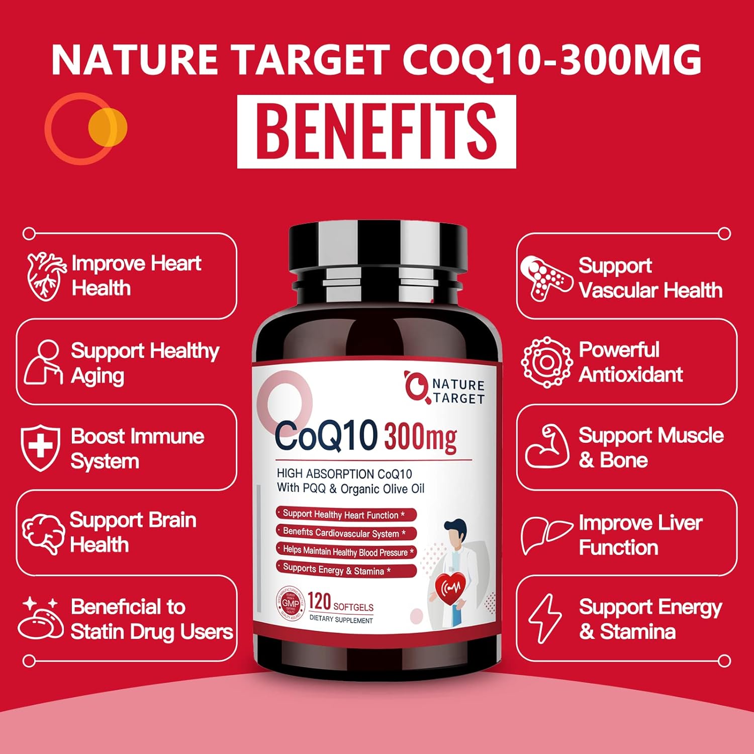 High Absorption CoQ10 and PQQ Softgels with Organic Olive Oil - 300mg - Heart Health, Immune Support, Energy - 120 Servings