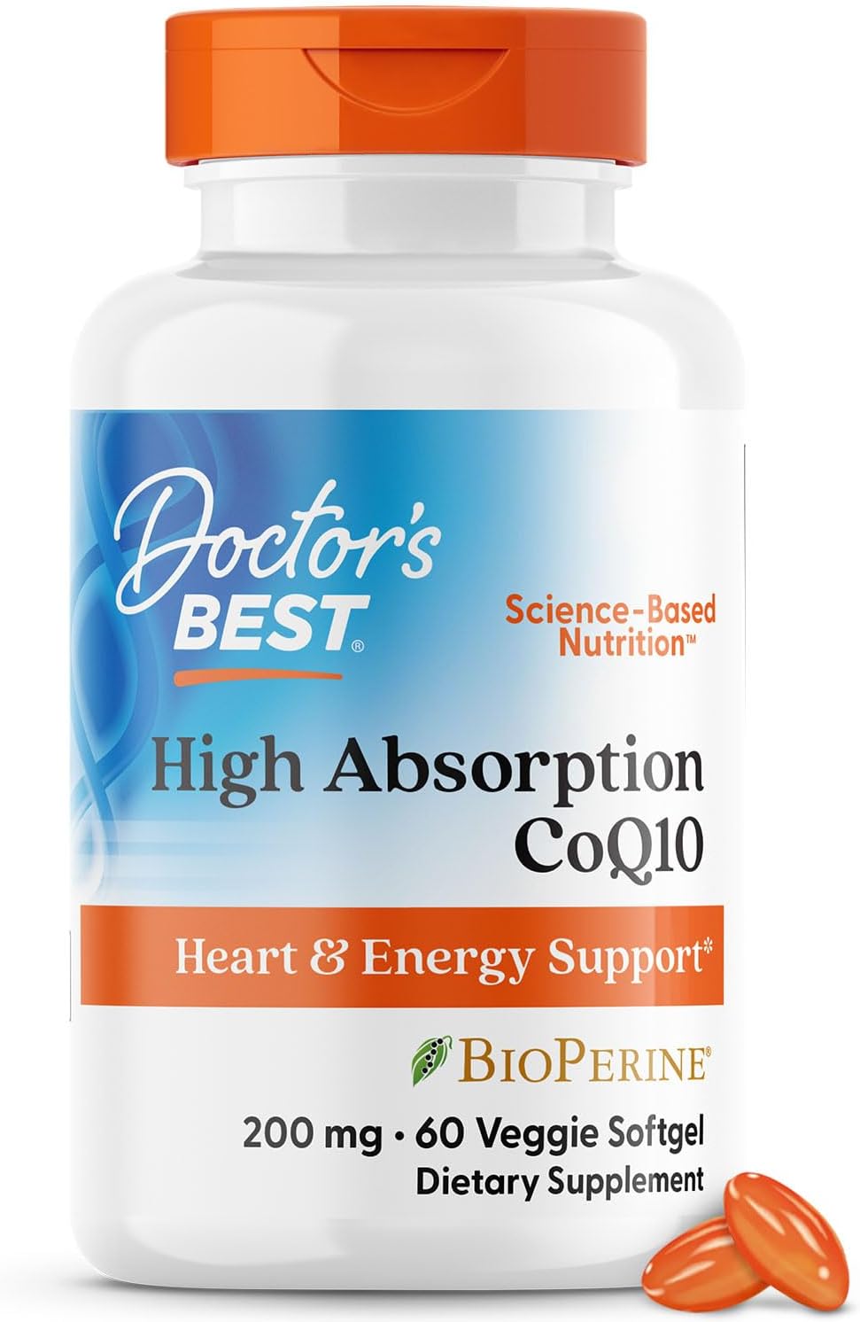 High Absorption COQ10 for Heart & Energy Support - 60 Vegetarian Softgels, USP Verified, Non-GMO & Gluten Free