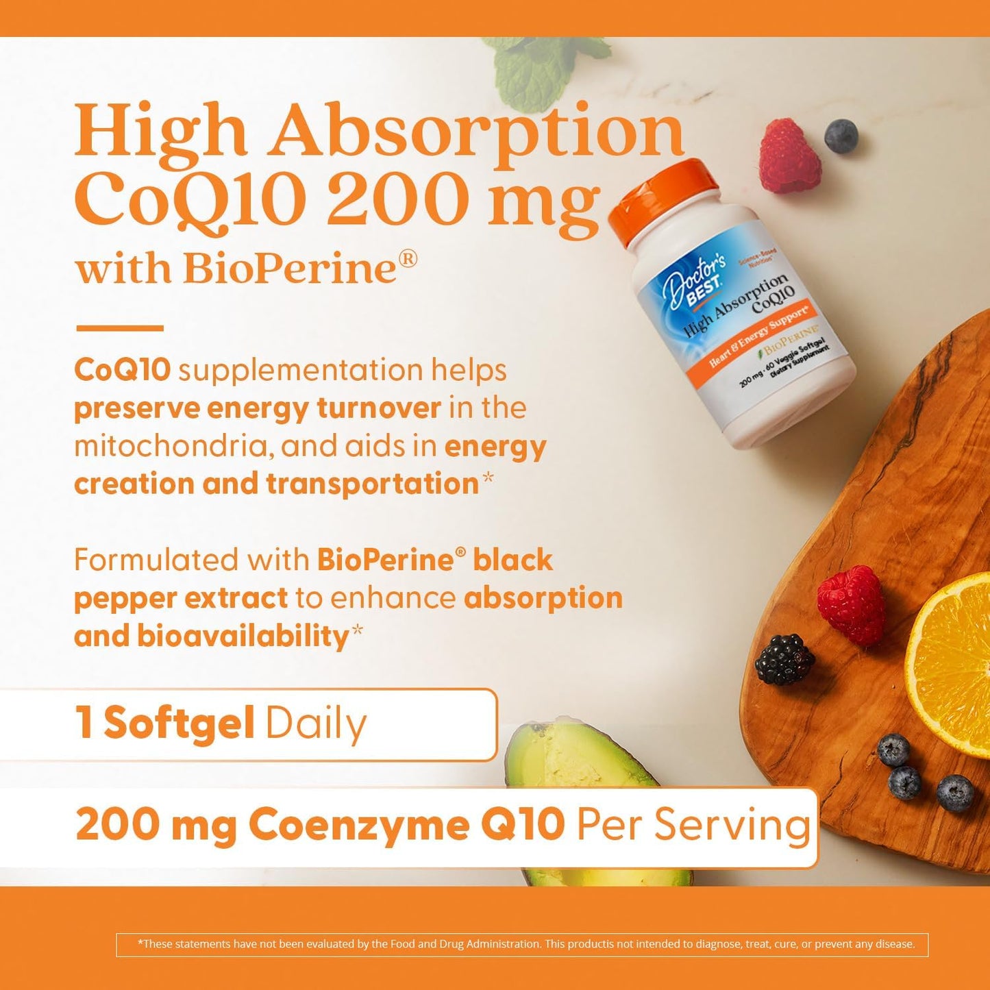 High Absorption COQ10 for Heart & Energy Support - 60 Vegetarian Softgels, USP Verified, Non-GMO & Gluten Free