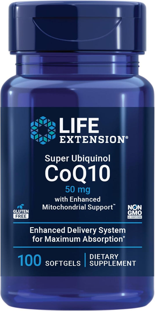 High Absorption CoQ10 for Heart Health - 50mg Ubiquinol Supplement with Enhanced Mitochondrial Support - Non-GMO, Gluten-Free - 100 Softgels by Life Extension