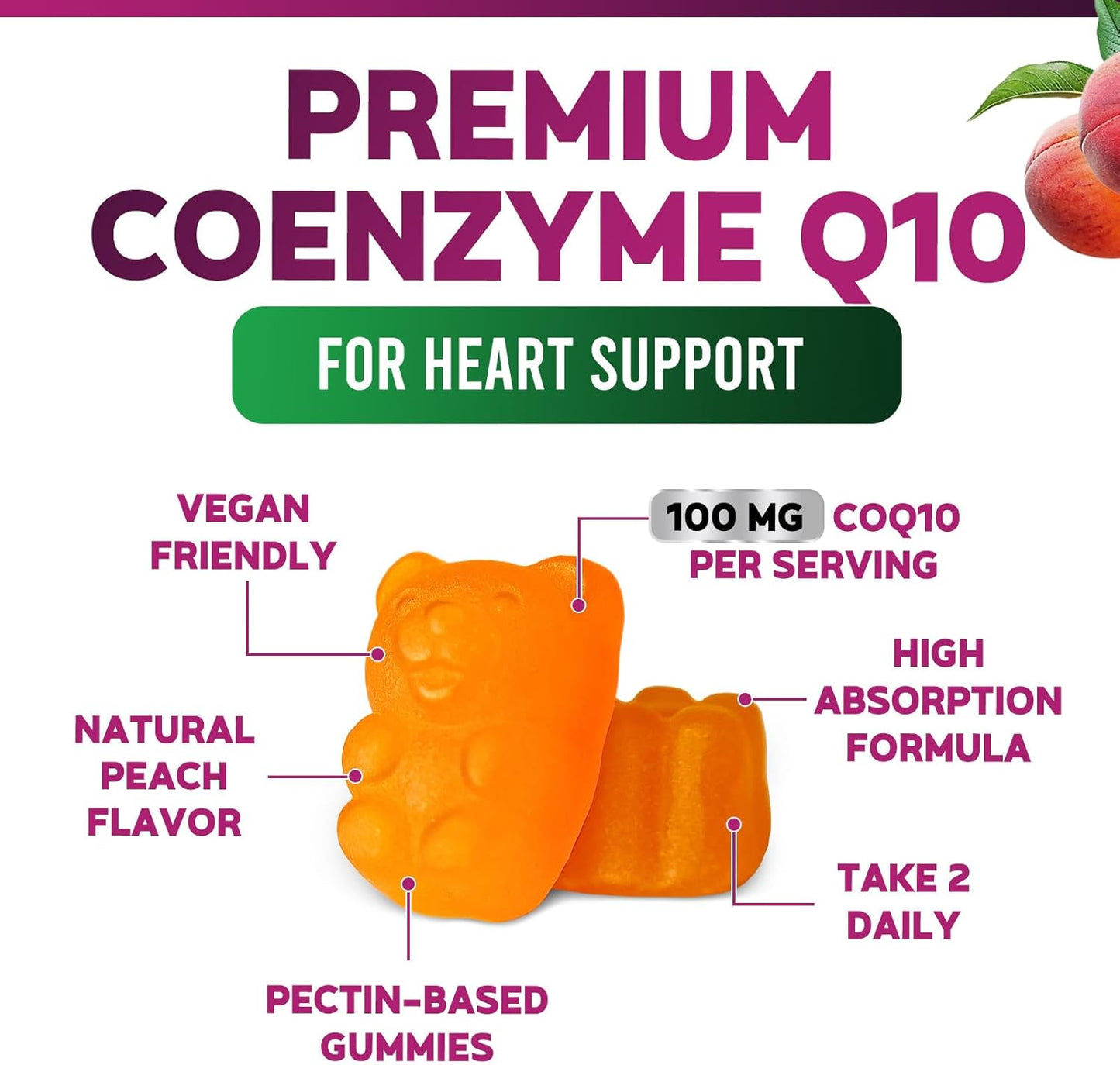 High Absorption CoQ10 Gummies - 100mg Coenzyme Q10 Supplement for Heart Health & Energy, 120 Count