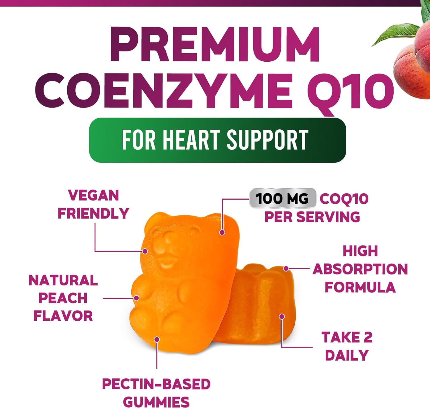 High Absorption CoQ10 Gummies - 100mg Coenzyme Q10 Supplement for Heart Health & Energy, 120 Count
