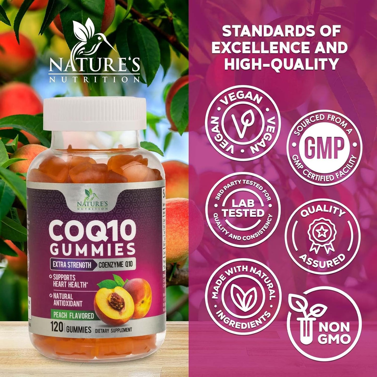 High Absorption CoQ10 Gummies - 100mg Coenzyme Q10 Supplement for Heart Health & Energy, 120 Count