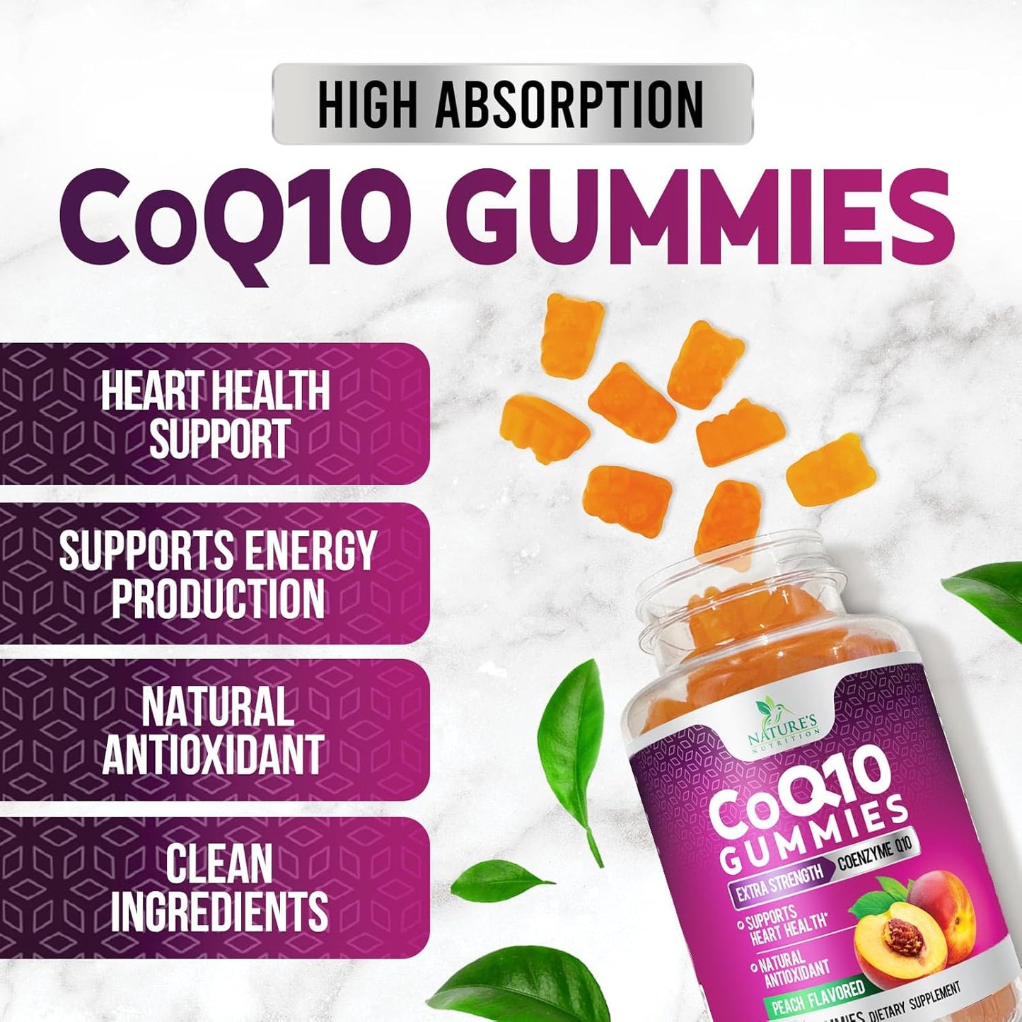 High Absorption CoQ10 Gummies - 100mg Coenzyme Q10 Supplement for Heart Health & Energy, 120 Count
