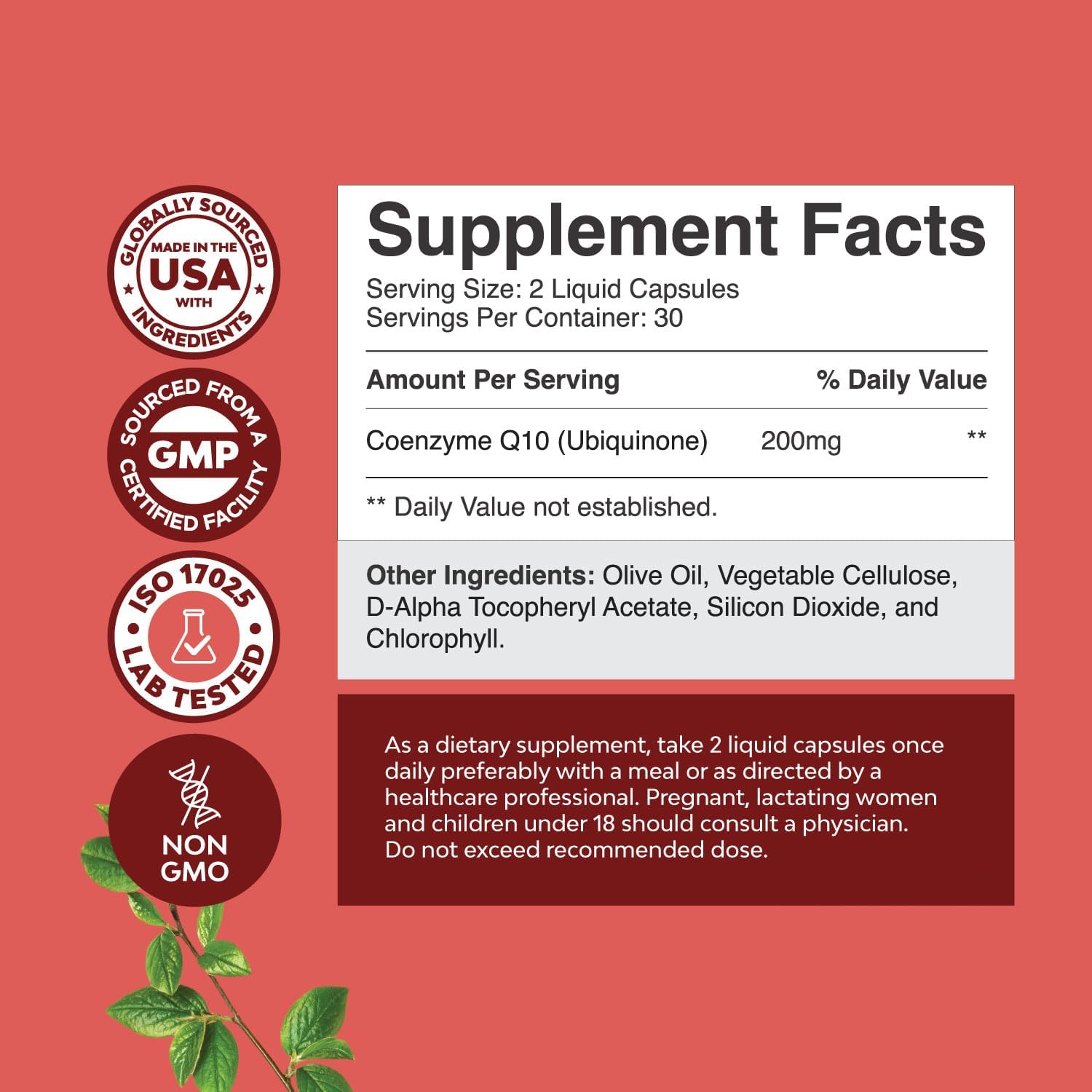 High Absorption CoQ10 Liquid Capsules - 200mg per Serving for Heart Health, Energy, Fertility, and Immune Support