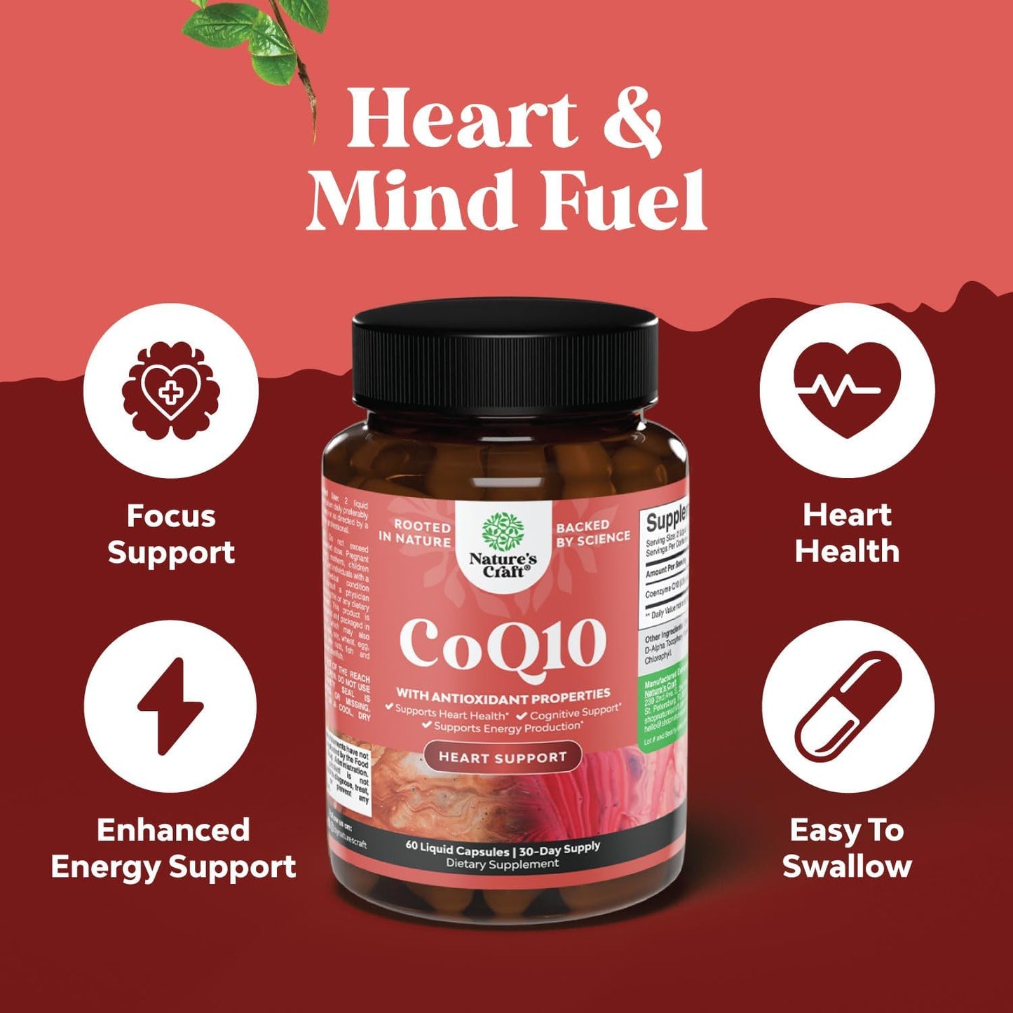High Absorption CoQ10 Liquid Capsules - 200mg per Serving for Heart Health, Energy, Fertility, and Immune Support