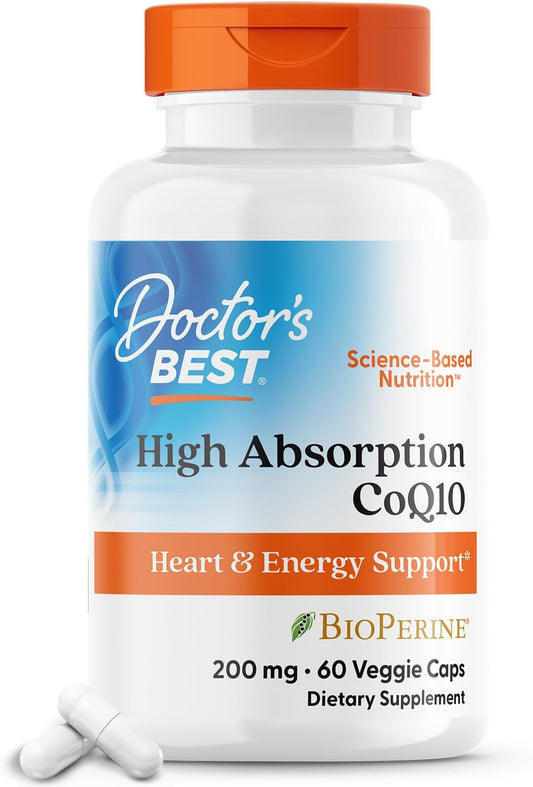 High Absorption CoQ10 Supplement for Heart & Energy Support - USP Verified, Non-GMO, Gluten Free, Vegan - 60 Veggie Capsules