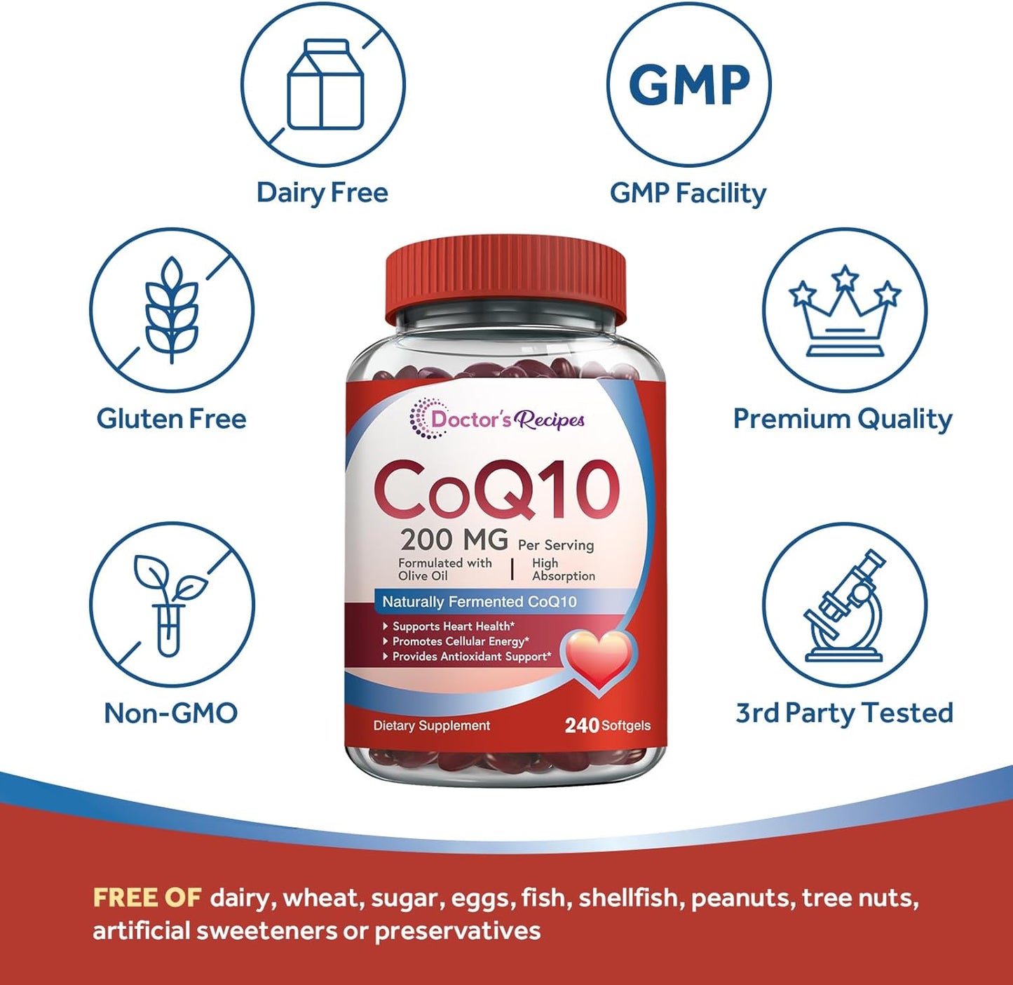 High Absorption CoQ10 Supplement with Olive Oil for Heart Health - 240 Softgels
