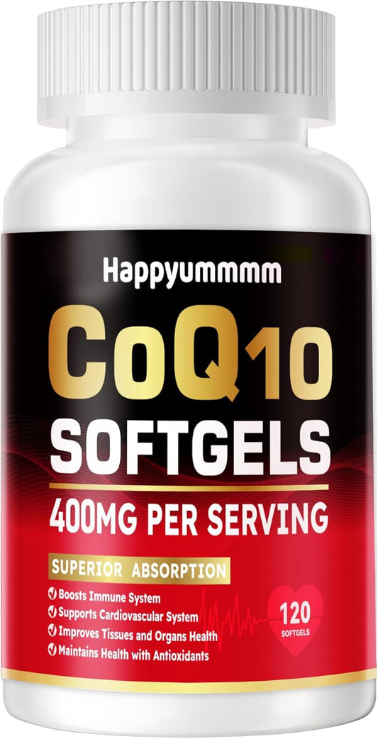 High-Absorption CoQ10 Supplement with PQQ, BioPerine, and Omega-3 - 400mg Softgels for Heart Health & Energy Production - 120 Servings