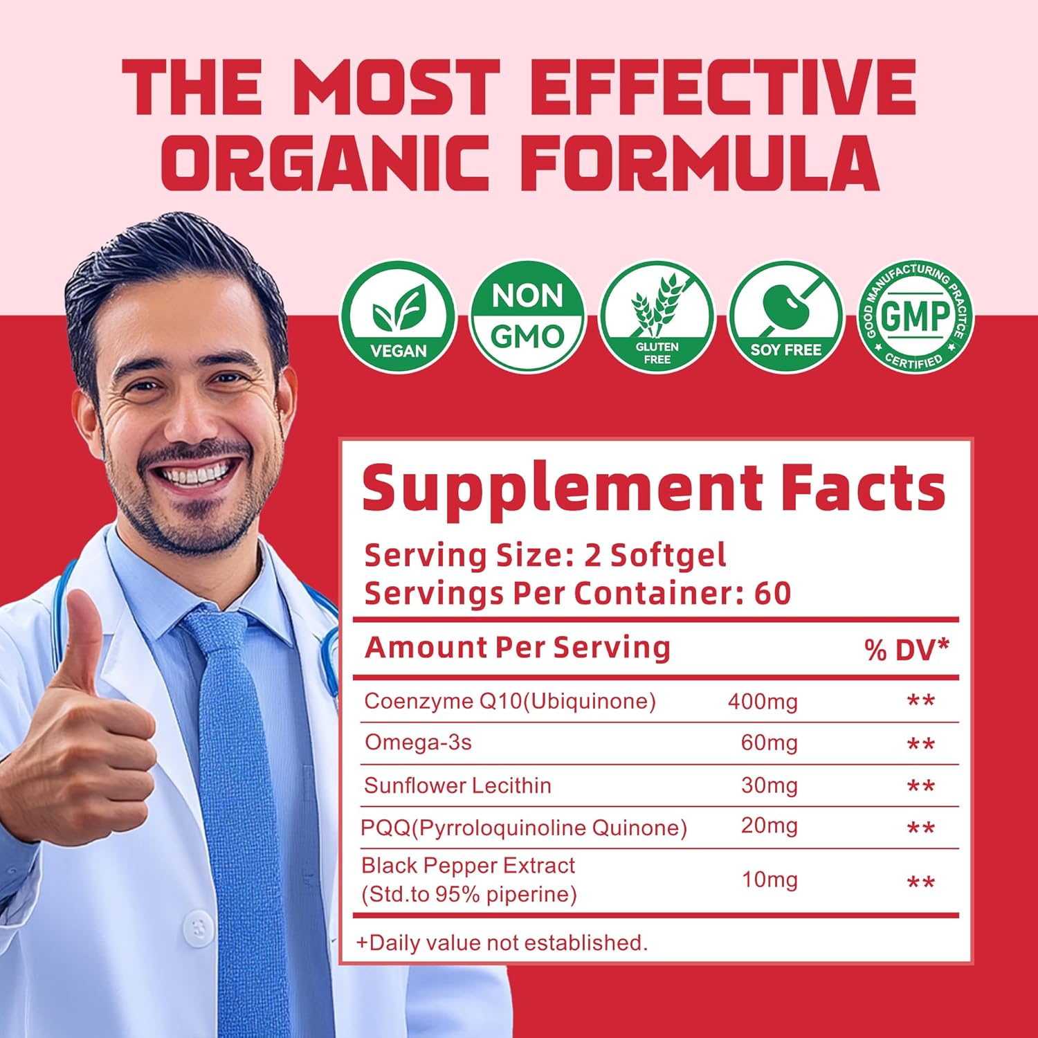 High-Absorption CoQ10 Supplement with PQQ, BioPerine, and Omega-3 - 400mg Softgels for Heart Health & Energy Production - 120 Servings