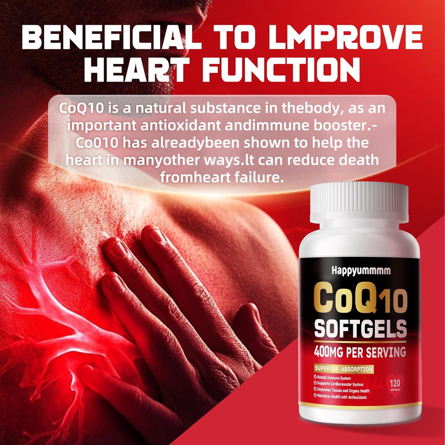High-Absorption CoQ10 Supplement with PQQ, BioPerine, and Omega-3 - 400mg Softgels for Heart Health & Energy Production - 120 Servings