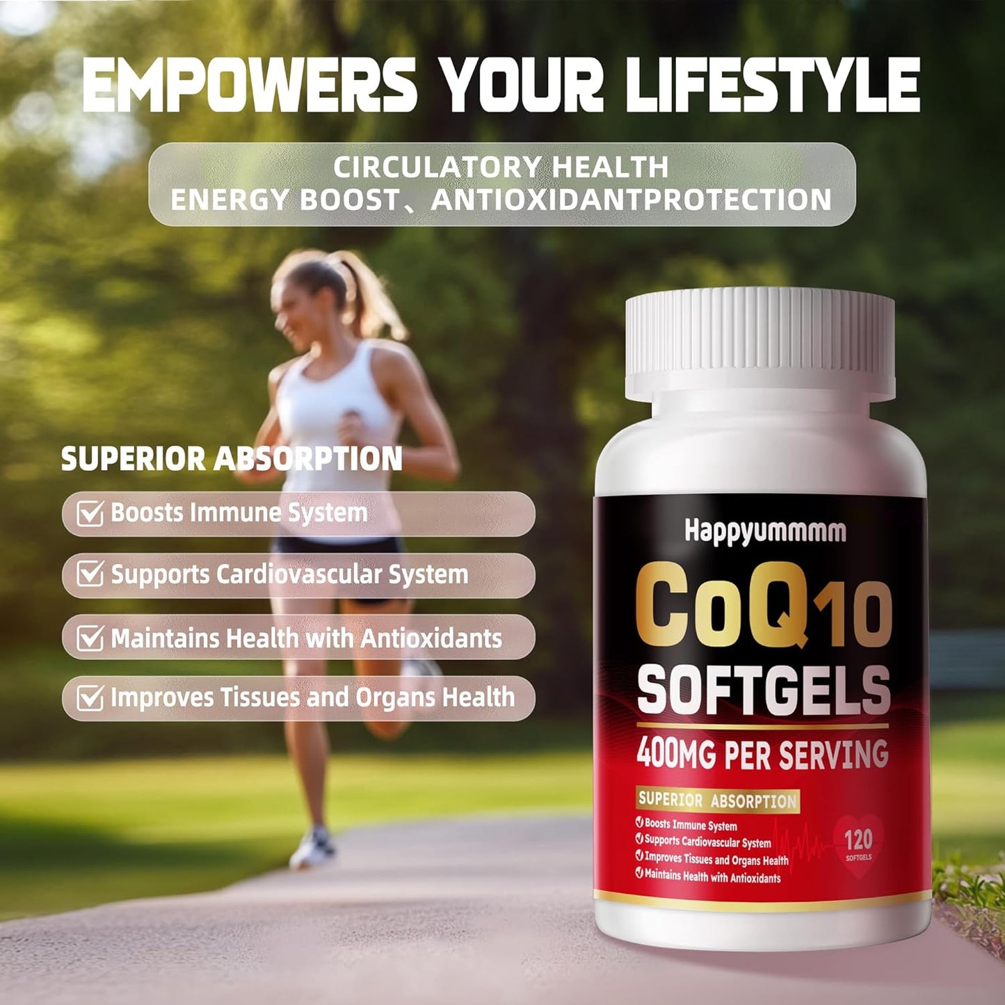 High-Absorption CoQ10 Supplement with PQQ, BioPerine, and Omega-3 - 400mg Softgels for Heart Health & Energy Production - 120 Servings
