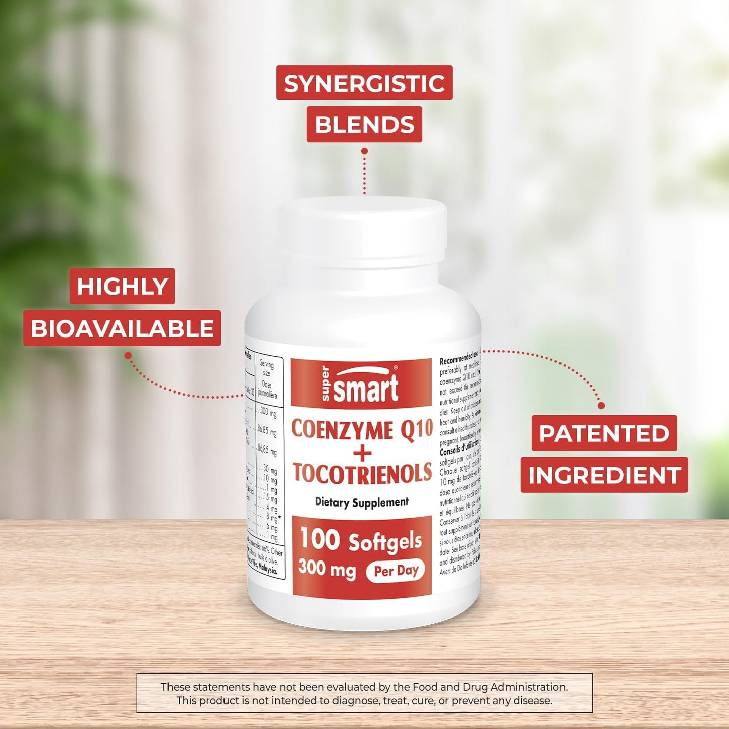 High Absorption CoQ10 Supplement with Tocotrienols - 300mg Daily Dose - Patented Formula - Non-GMO - Gluten Free - 100 Softgels