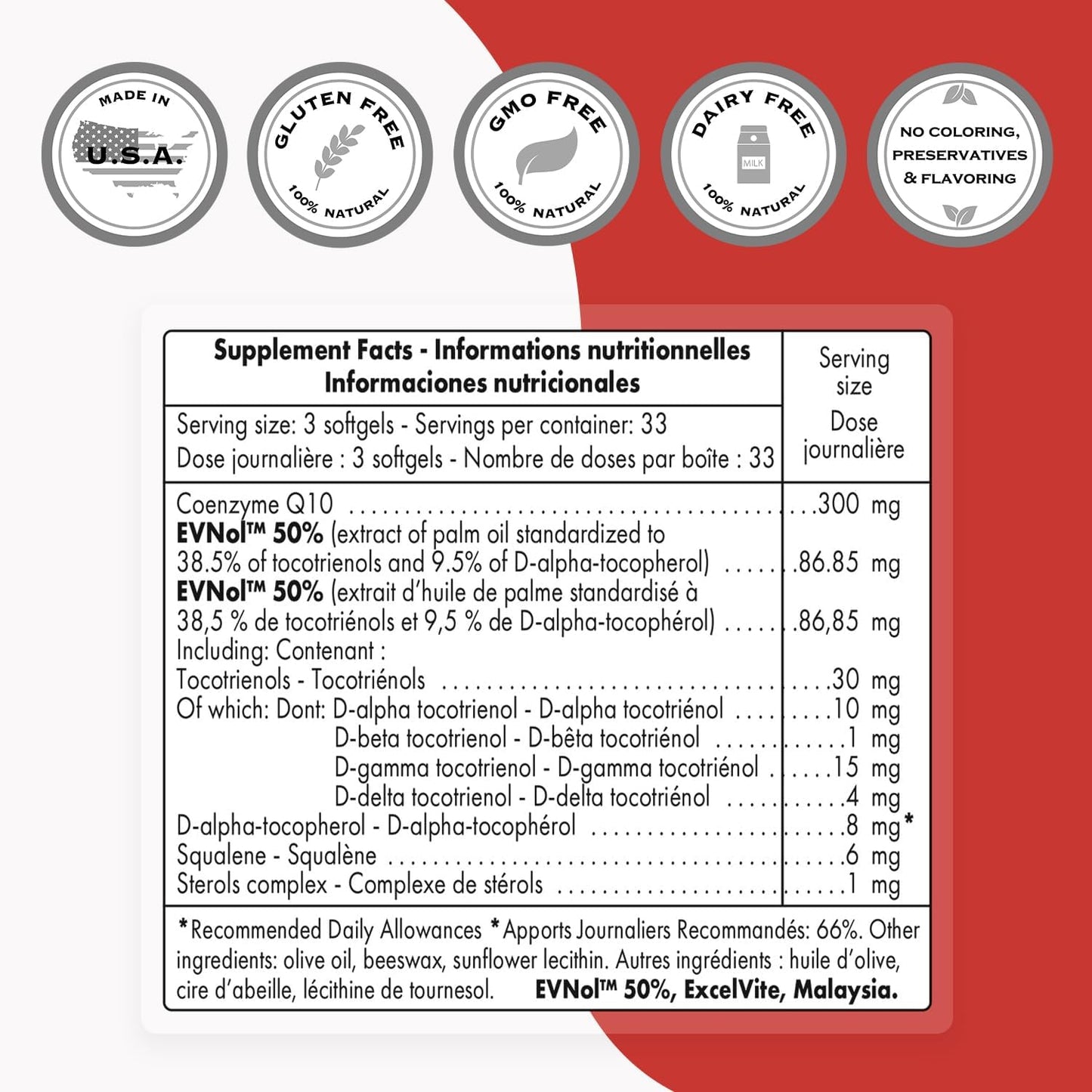 High Absorption CoQ10 Supplement with Tocotrienols - 300mg Daily Dose - Patented Formula - Non-GMO - Gluten Free - 100 Softgels
