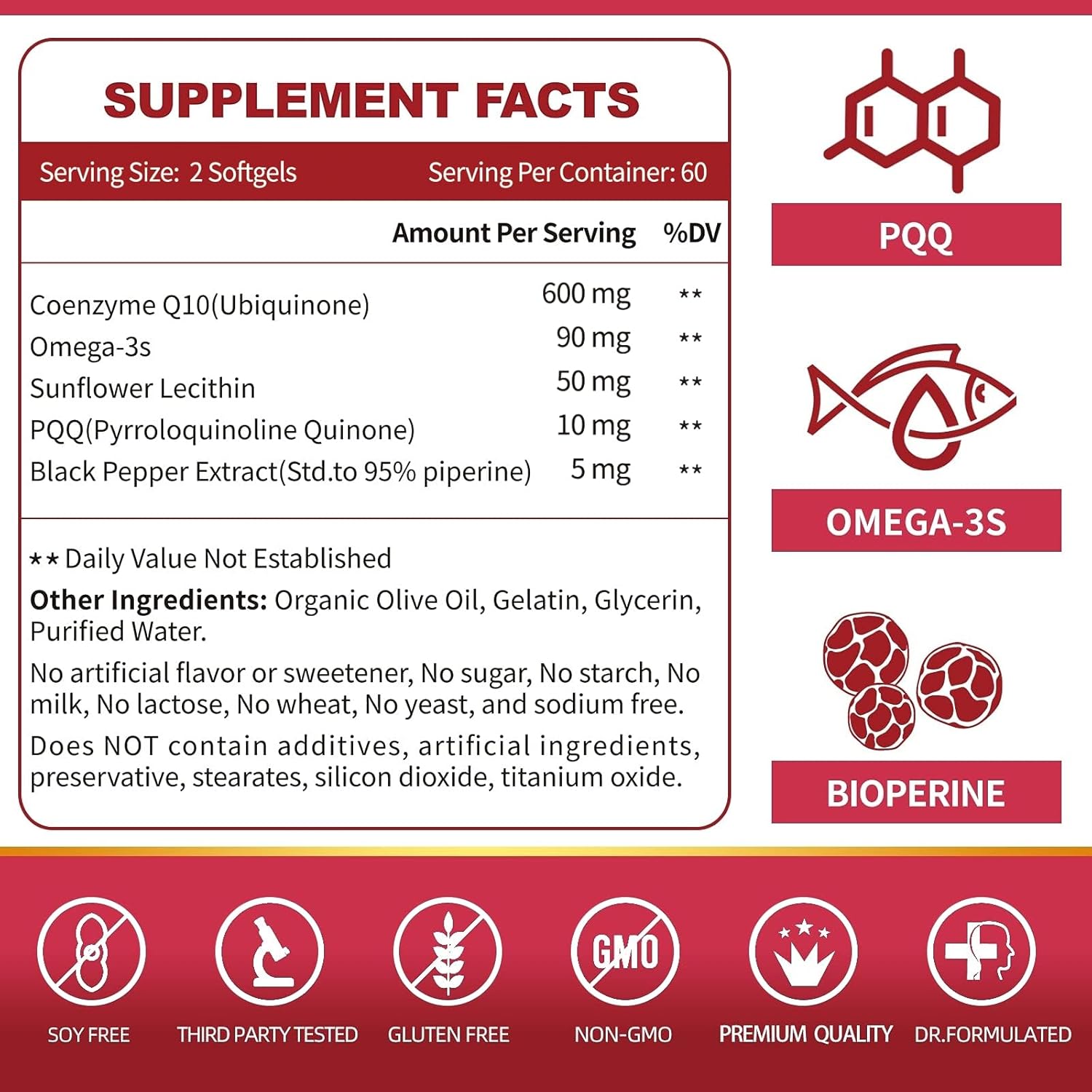High Absorption CoQ10 Supplements with PQQ, Omega-3, and BioPerine - 600mg Softgels for Heart Health and Energy - Antioxidant Ubiquinone - ZEBORA 120 Softgels