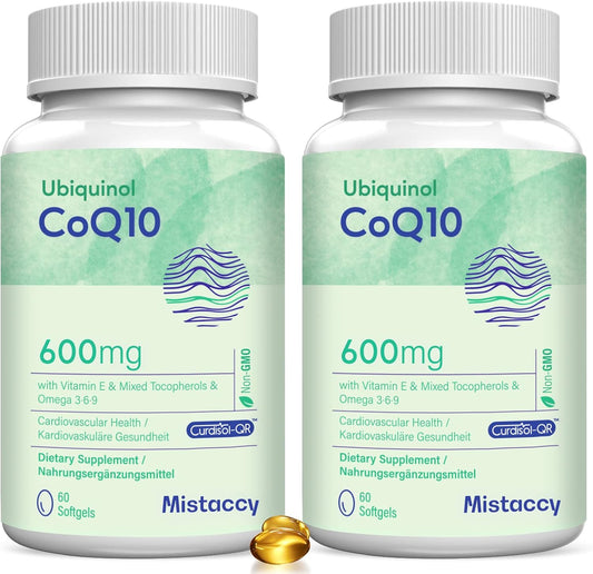 High Absorption CoQ10 Ubiquinol Softgels with Vitamin E & Omega 3 6 9 | Antioxidant Powerhouse for Health | 600mg | 120 Softgels