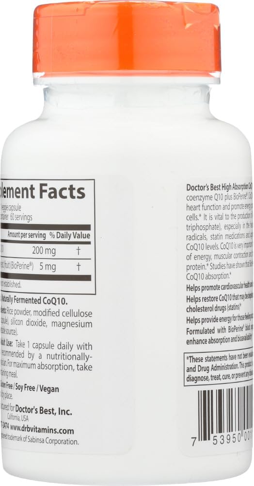High Absorption CoQ10 Vegetable Capsules 200mg - 60 Count by Doctor's Best