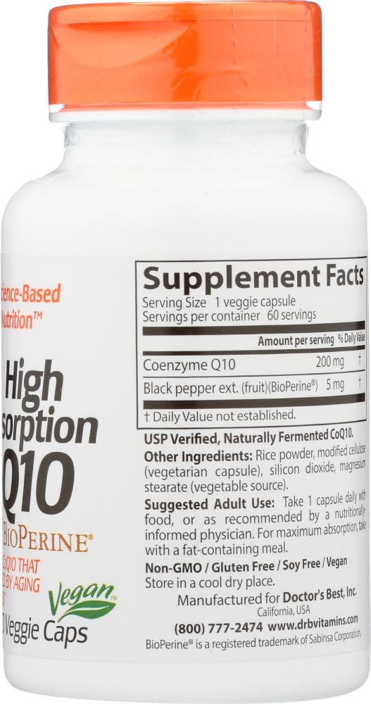 High Absorption CoQ10 Vegetable Capsules 200mg - 60 Count by Doctor's Best