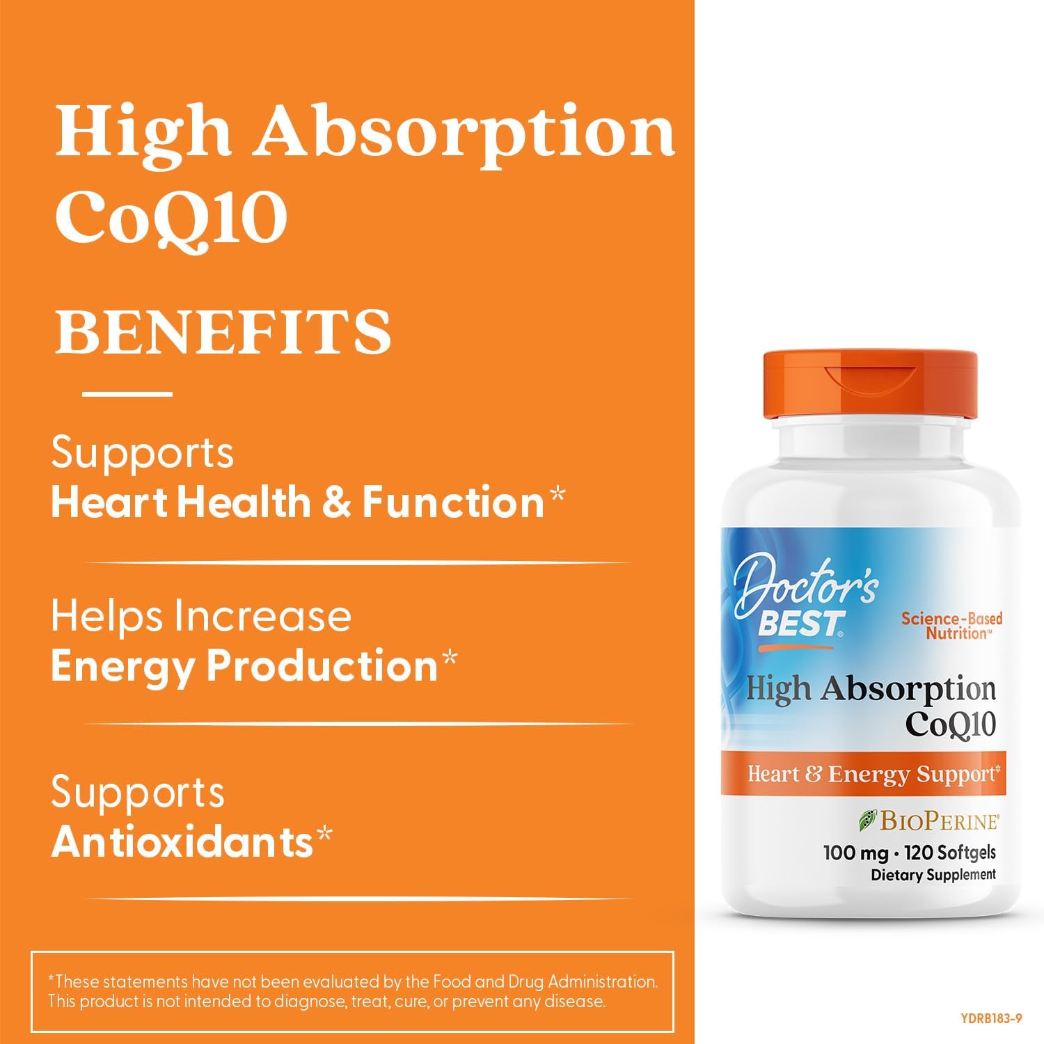 High Absorption CoQ10 with BioPerine for Heart Health & Energy Production - 100 mg, 120 Count, Gluten Free & Naturally Fermented