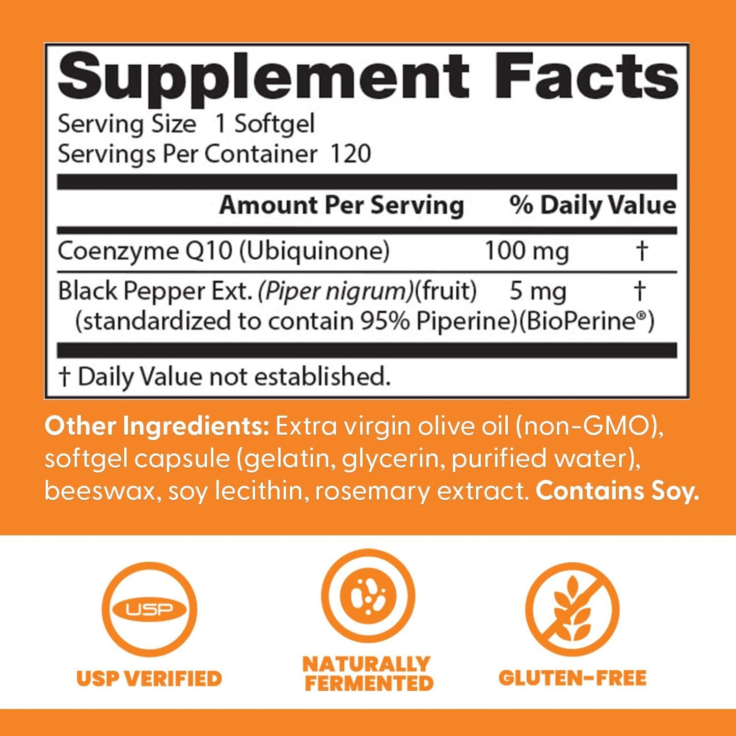 High Absorption CoQ10 with BioPerine for Heart Health & Energy Production - 100 mg, 120 Count, Gluten Free & Naturally Fermented