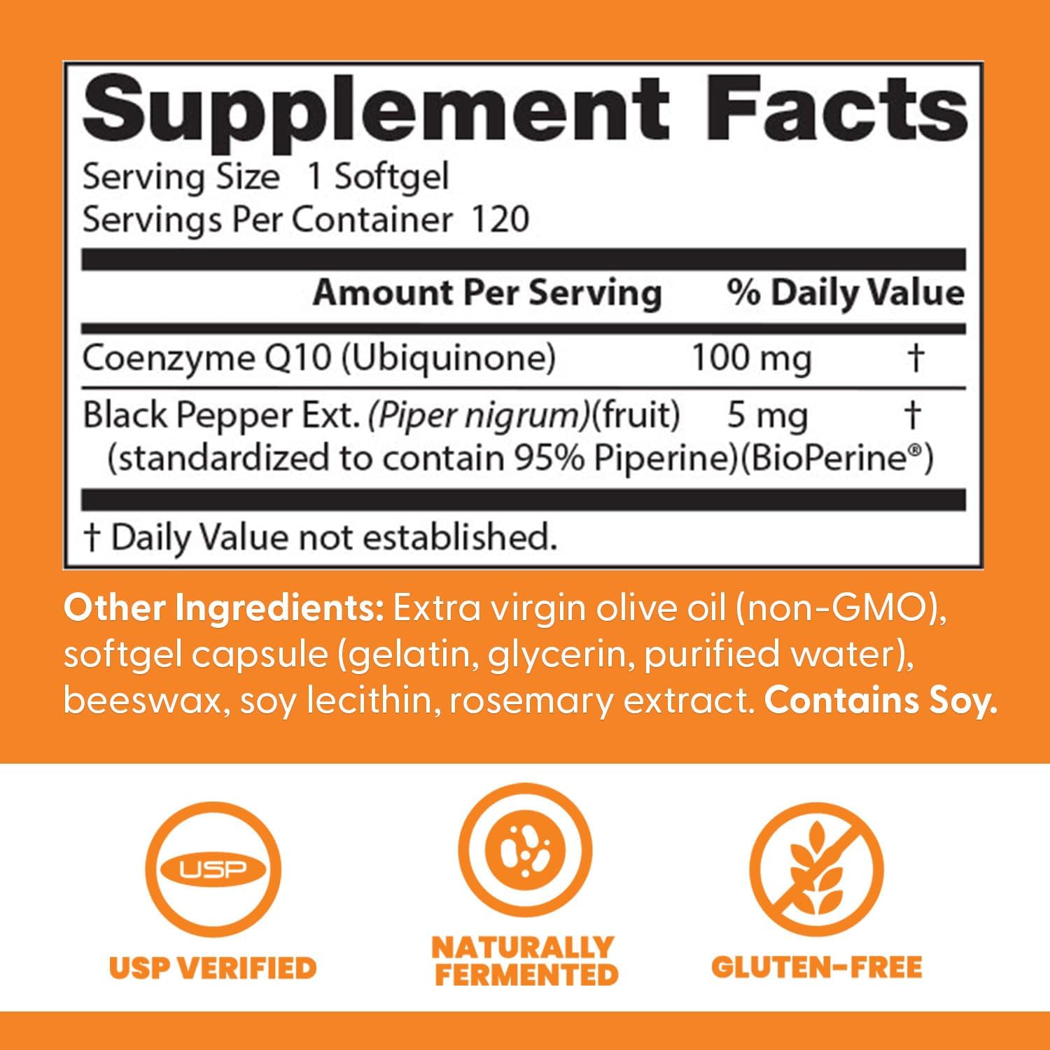 High Absorption CoQ10 with BioPerine for Heart Health & Energy Production - 100 mg, 120 Count, Gluten Free & Naturally Fermented