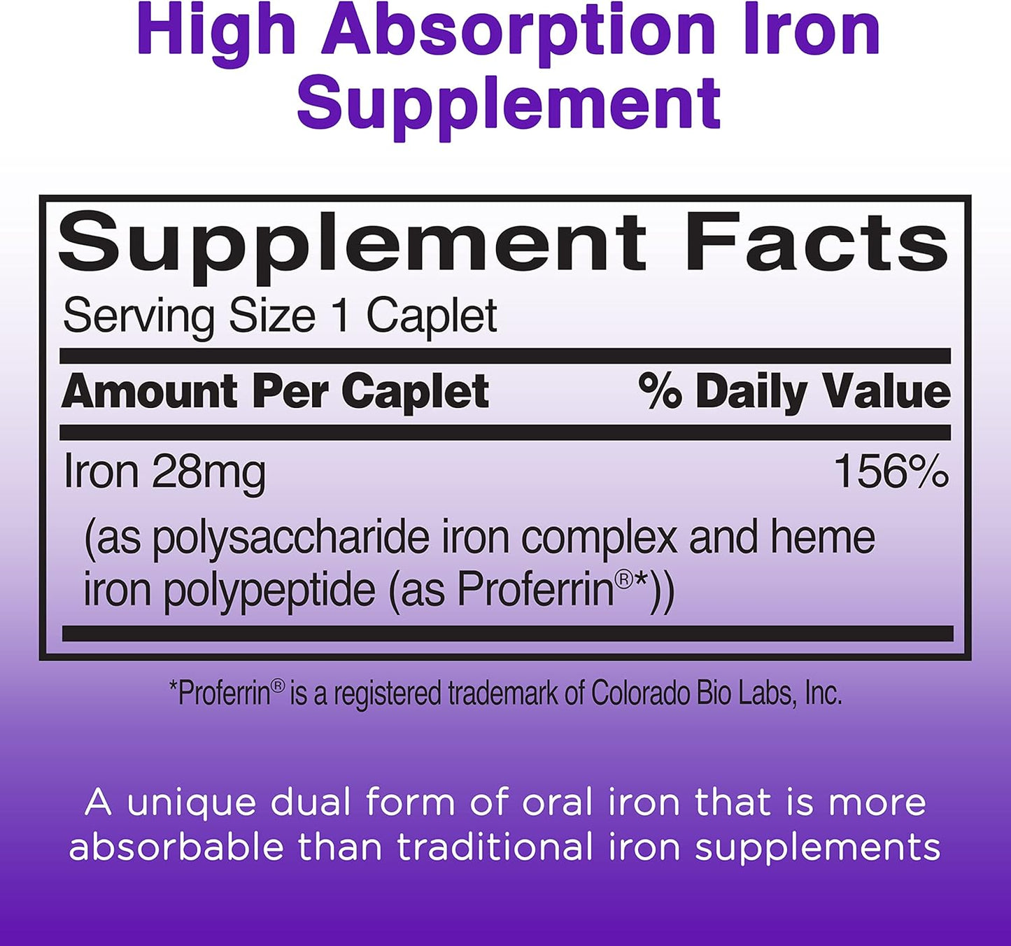 High Absorption Feosol Complete Iron Supplement Caplets with Bifera Iron, Dual Action for Energy and Immune Support, 30 Count