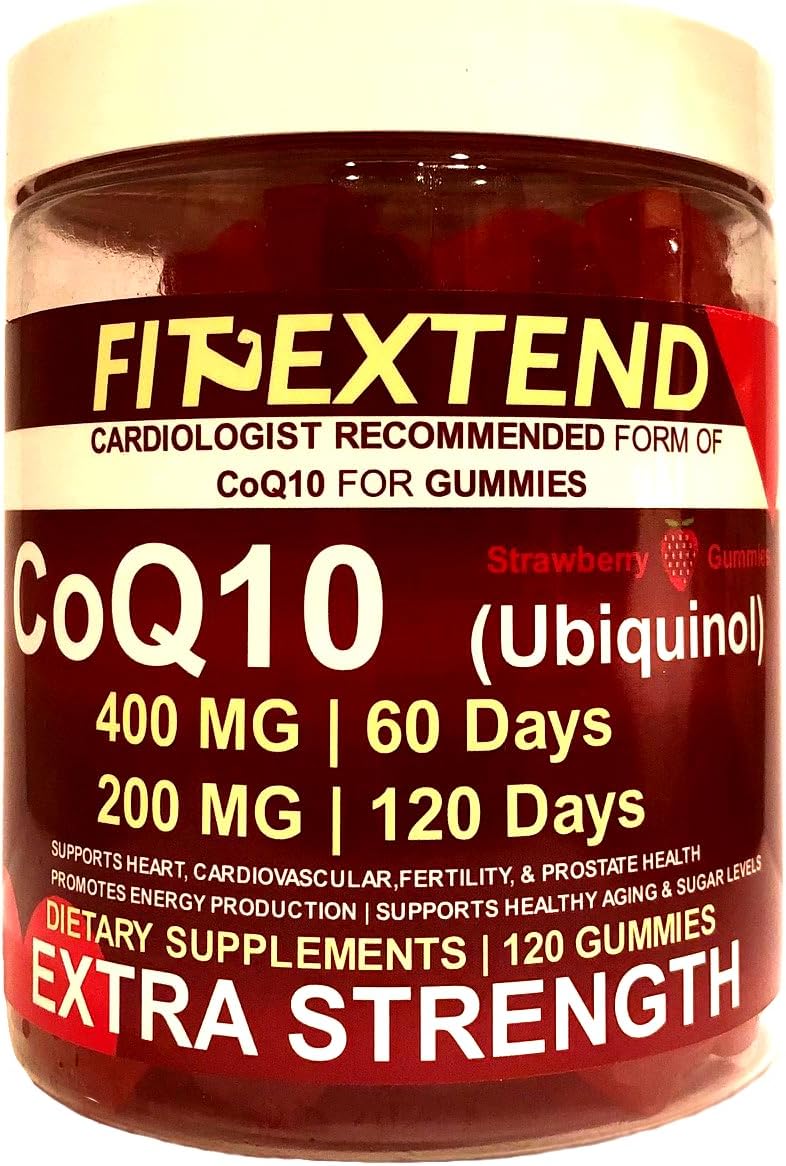 High Absorption FIT EXTEND Coq10 Gummies 400mg - 60 Day Supply (120 Count) | Ubiquinol Vegan Strawberry Sugar Free Gummies for Heart Health, Anti-Aging, Energy, Antioxidant Support - Prostate Health for Men and Women