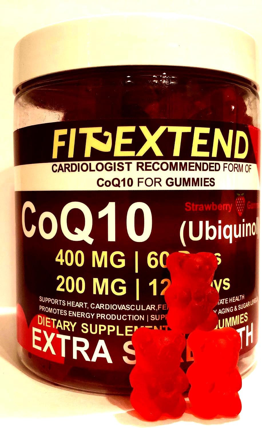 High Absorption FIT EXTEND Coq10 Gummies 400mg - 60 Day Supply (120 Count) | Ubiquinol Vegan Strawberry Sugar Free Gummies for Heart Health, Anti-Aging, Energy, Antioxidant Support - Prostate Health for Men and Women