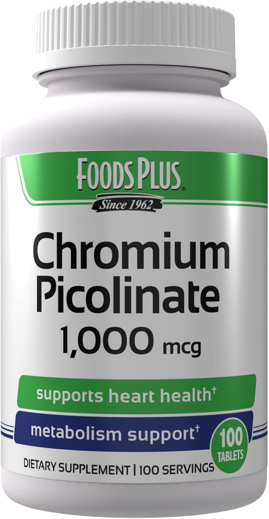 High Absorption FoodsPlus Chromium Picolinate 1,000 mcg Mineral Supplement - 100 Servings