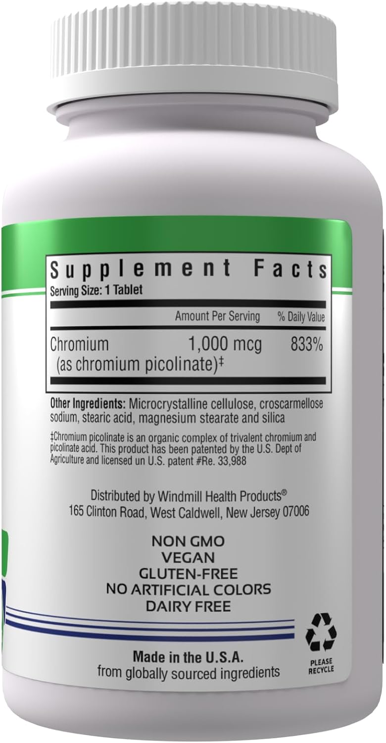 High Absorption FoodsPlus Chromium Picolinate 1,000 mcg Mineral Supplement - 100 Servings