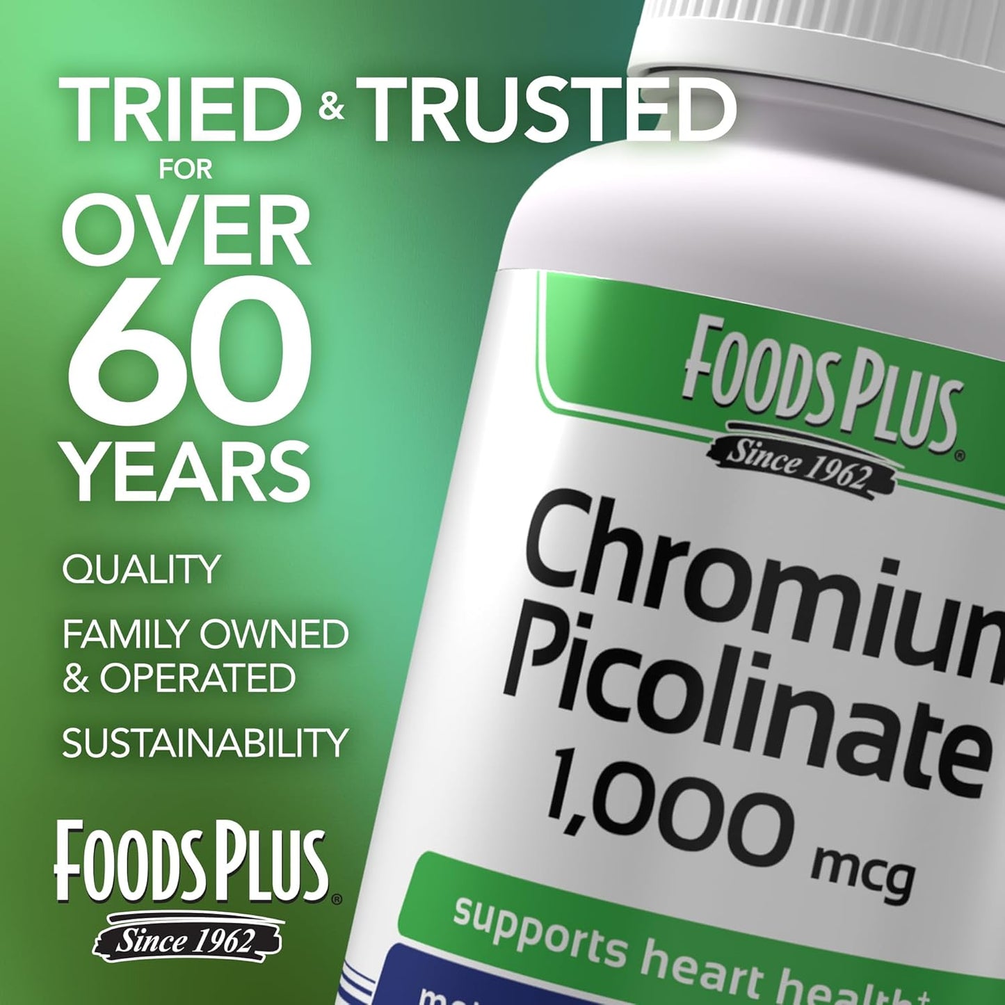 High Absorption FoodsPlus Chromium Picolinate 1,000 mcg Mineral Supplement - 100 Servings