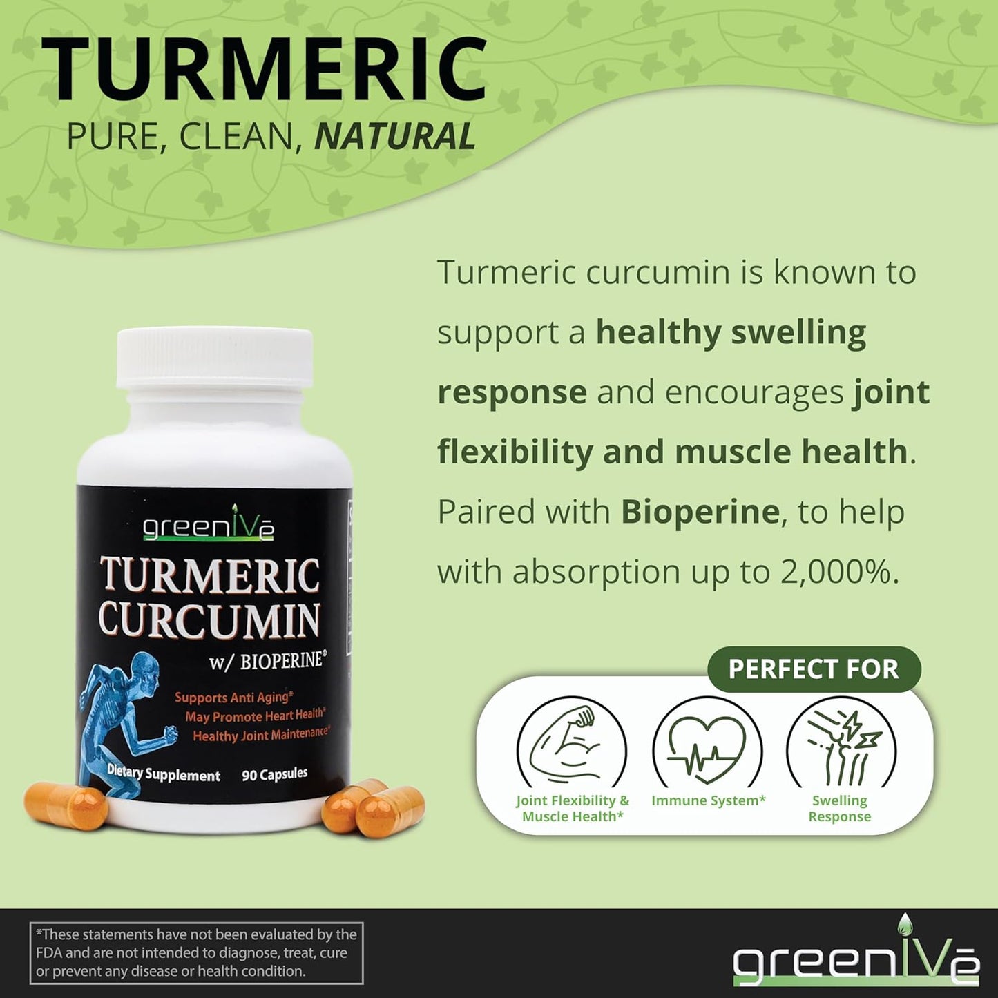 High Absorption GreenIVe Turmeric Curcumin Capsules with BioPerine - 90 Count