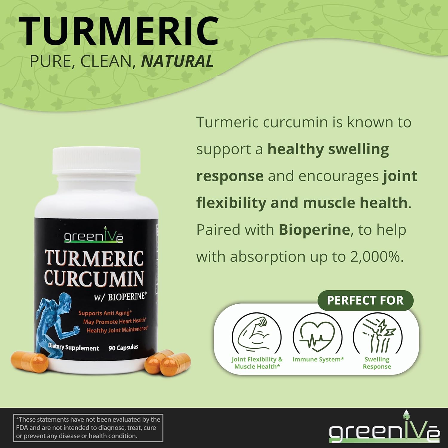 High Absorption GreenIVe Turmeric Curcumin Capsules with BioPerine - 90 Count