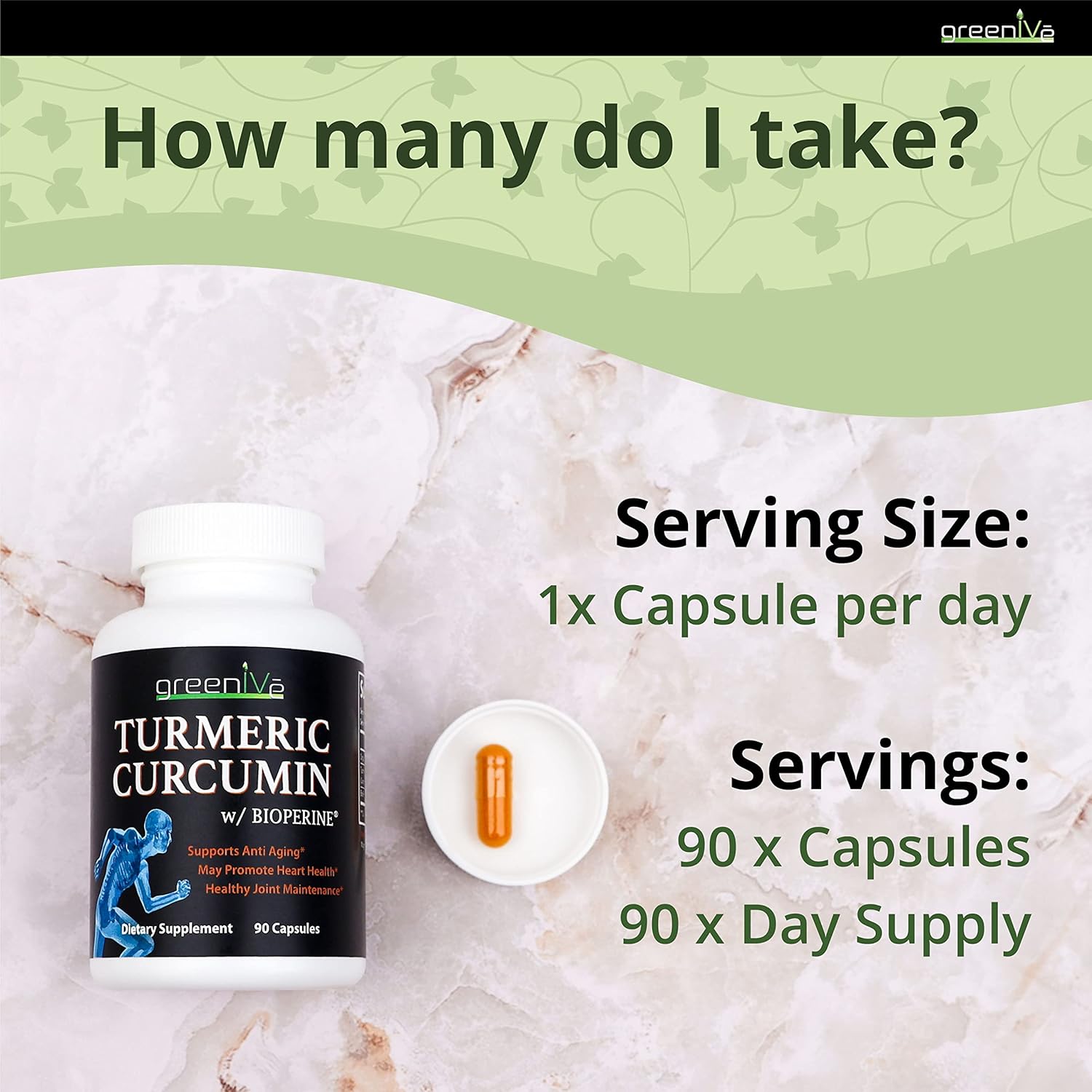 High Absorption GreenIVe Turmeric Curcumin Capsules with BioPerine - 90 Count