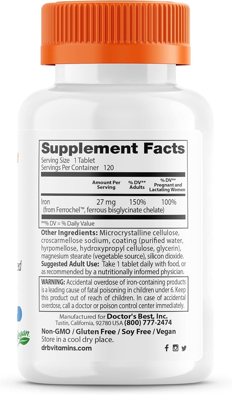 High Absorption Iron Tablets with Ferrochel for Immune & Blood Health, Gentle on Stomach, 27 mg - 2 Pack