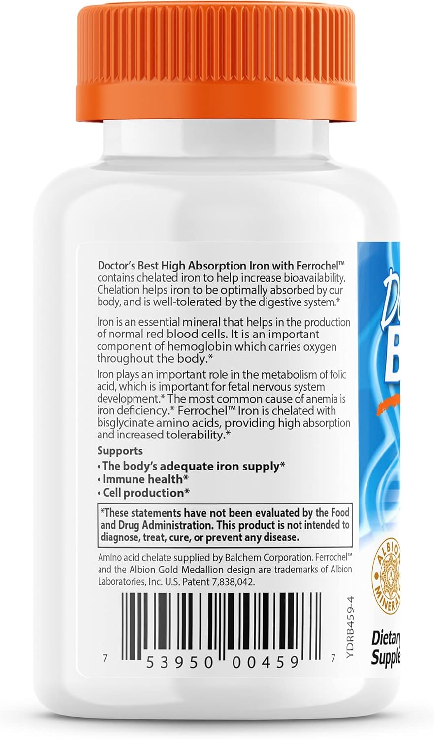 High Absorption Iron Tablets with Ferrochel for Immune & Blood Health, Gentle on Stomach, 27 mg - 2 Pack