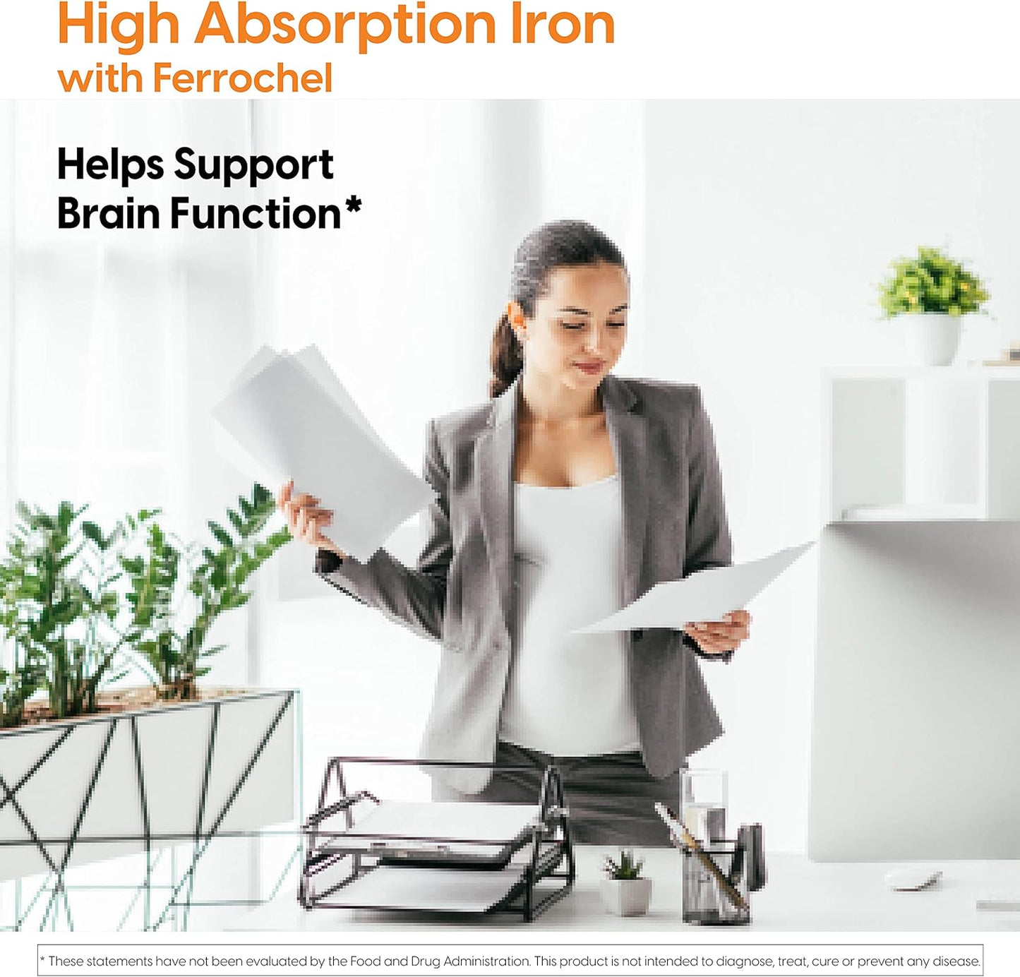 High Absorption Iron Tablets with Ferrochel for Immune & Blood Health, Gentle on Stomach, 27 mg - 2 Pack