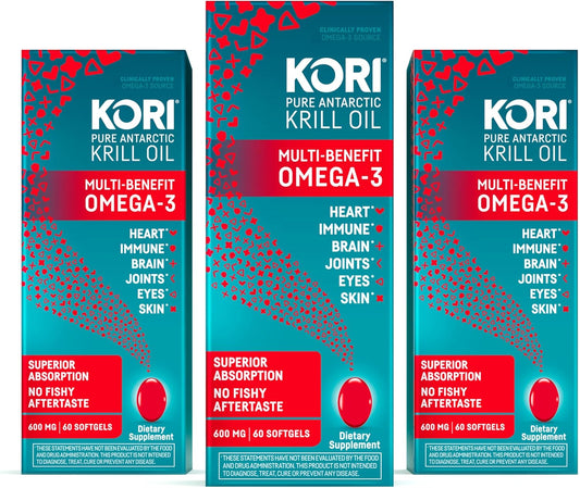 High Absorption Kori Krill Oil Omega 3 Supplement, 600mg EPA & DHA, 180 Softgels