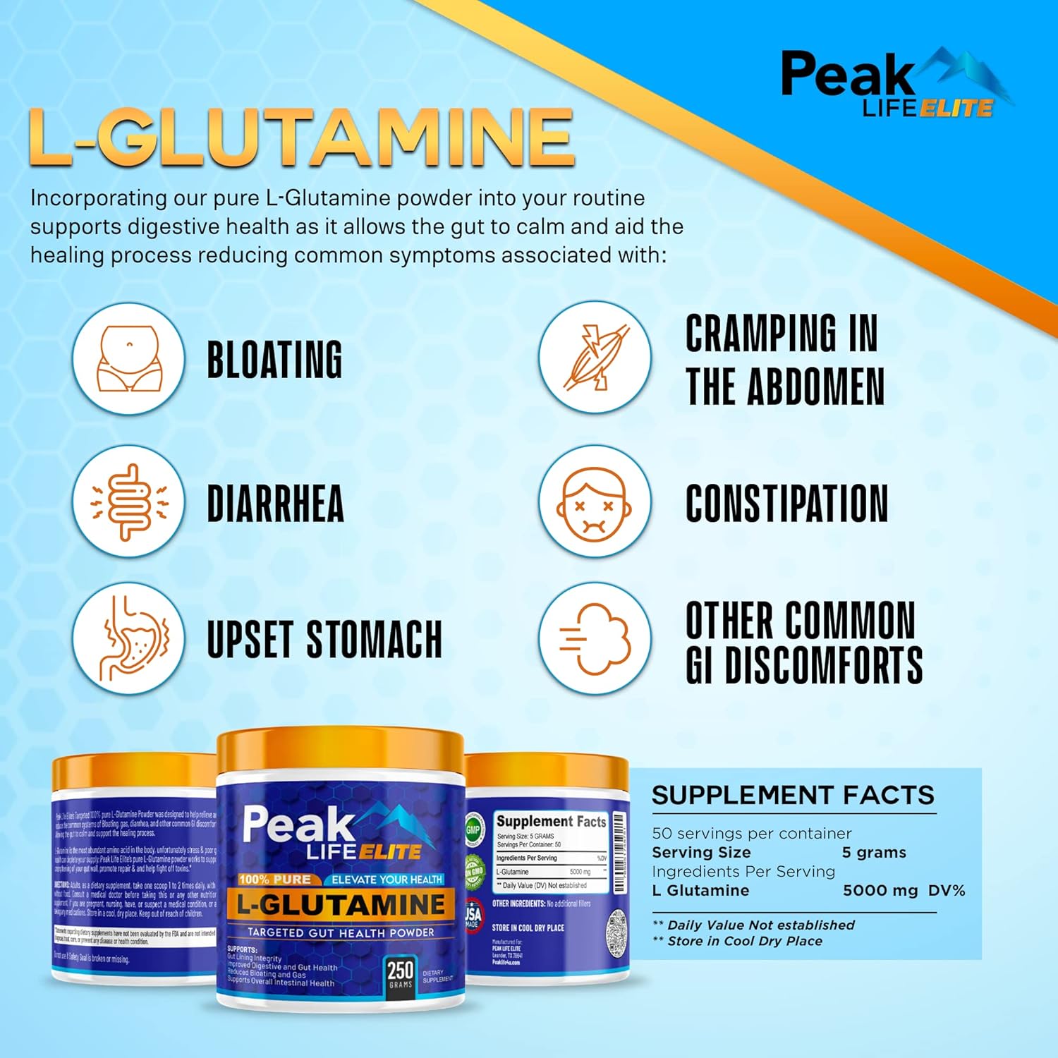 High Absorption L-Glutamine Powder - 500mg for Muscle Recovery, Gut Health, Immune Support - Unflavored, No Sugar, Non-GMO - Gluten-Free Supplement