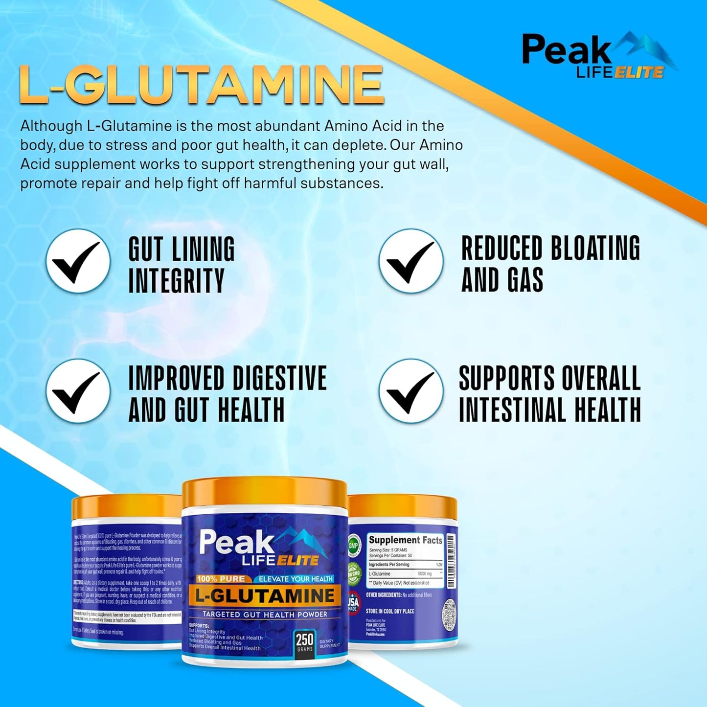 High Absorption L-Glutamine Powder - 500mg for Muscle Recovery, Gut Health, Immune Support - Unflavored, No Sugar, Non-GMO - Gluten-Free Supplement