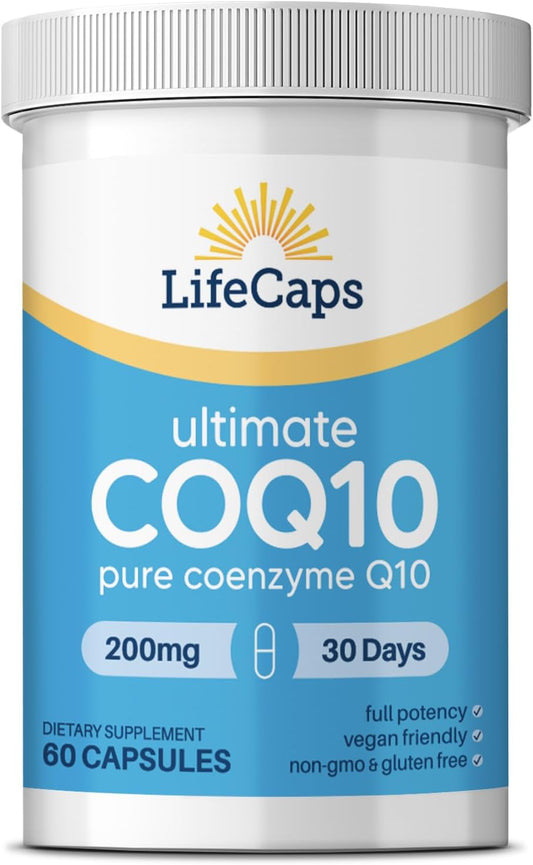 High Absorption LifeCaps CoQ10 200mg - Top-Quality Q10 Supplements - 60 Capsules