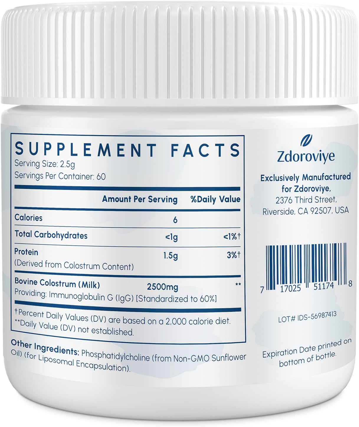 High Absorption Liposomal Bovine Colostrum Powder Supplement 2500mg - 60 Servings