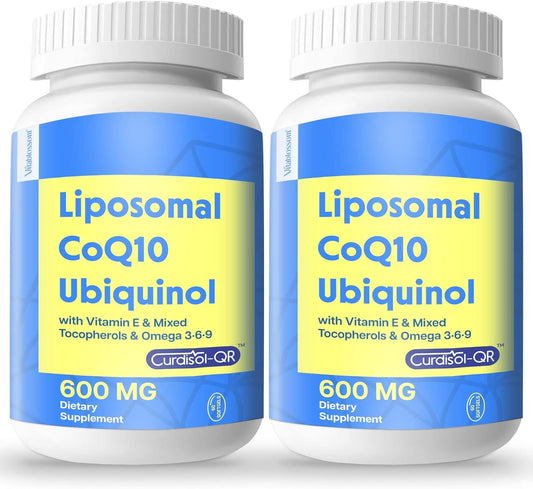 High Absorption Liposomal CoQ10 600mg Softgels with Ubiquinol, Vitamin E, Omega 3 6 9, and Mixed Tocopherols - Powerful Antioxidant Supplement - 120 Count