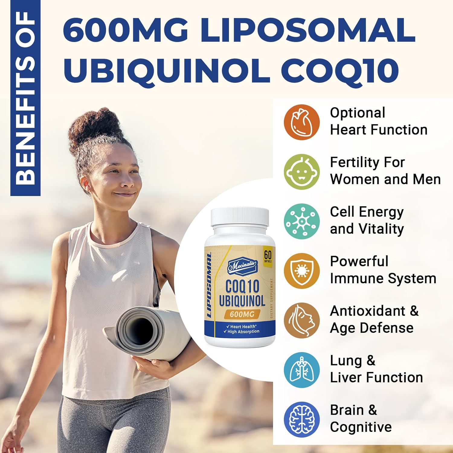 High Absorption Liposomal CoQ10 Ubiquinol Softgels - 600mg | Antioxidant Coenzyme Q10 for Heart Health & Energy | 120 Count