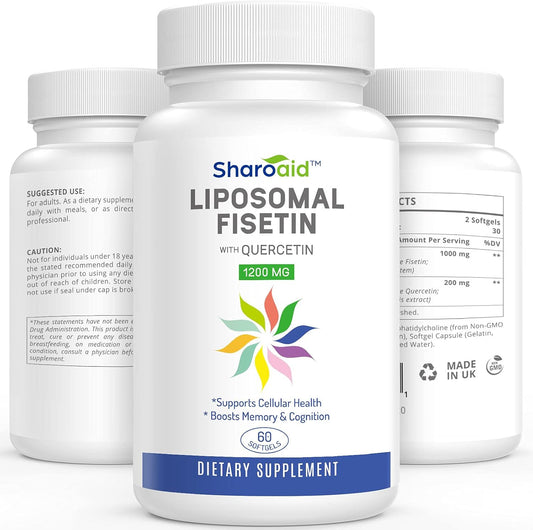 High Absorption Liposomal Fisetin and Quercetin Supplements 1200mg - Antioxidants for Men and Women - Non-GMO - Gluten-Free - 60 Softgels