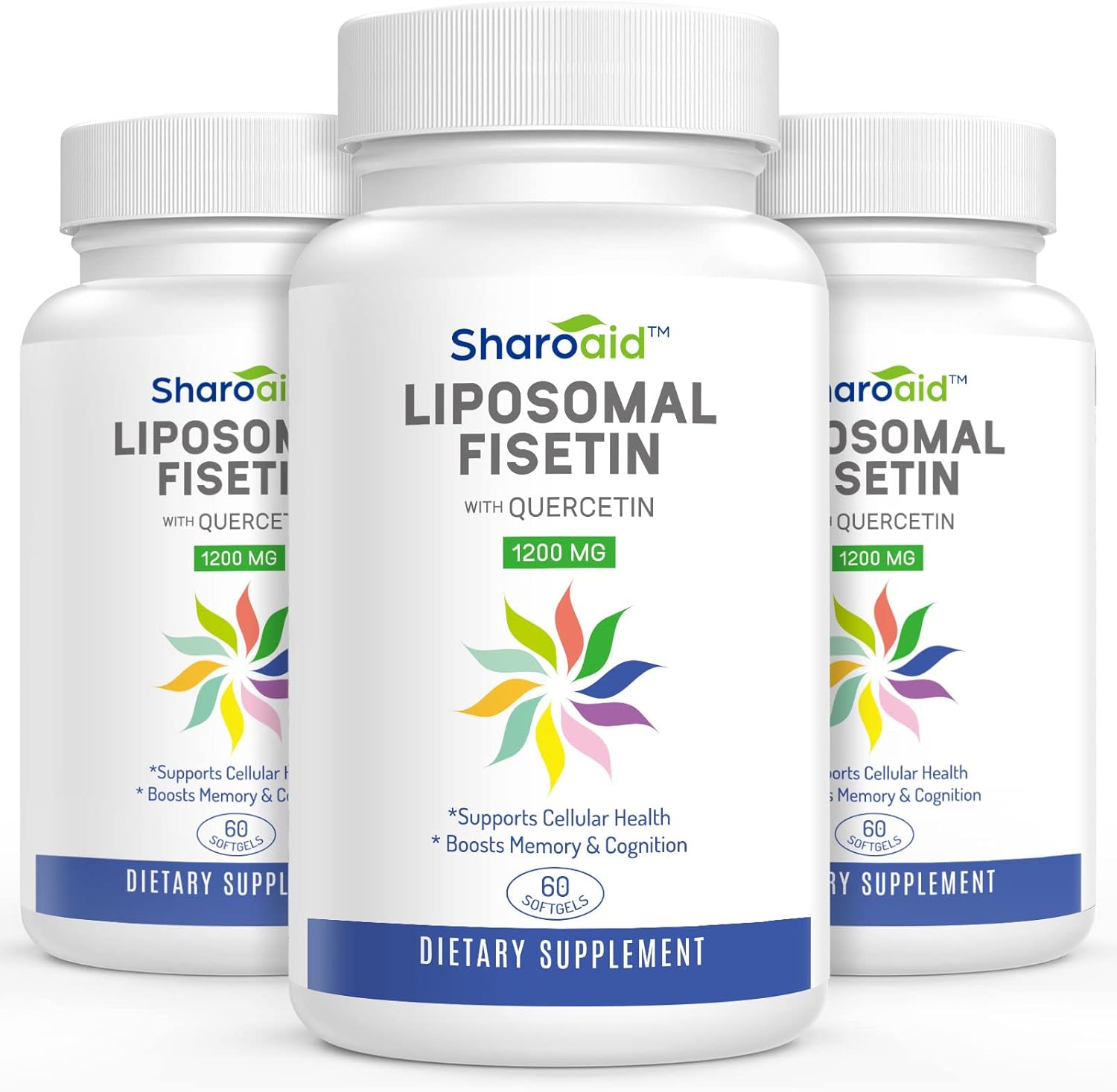 High Absorption Liposomal Fisetin and Quercetin Supplements - 1200mg, Antioxidants for Women and Men, Non-GMO, Gluten-Free - 3 Bottles of 180 Softgels