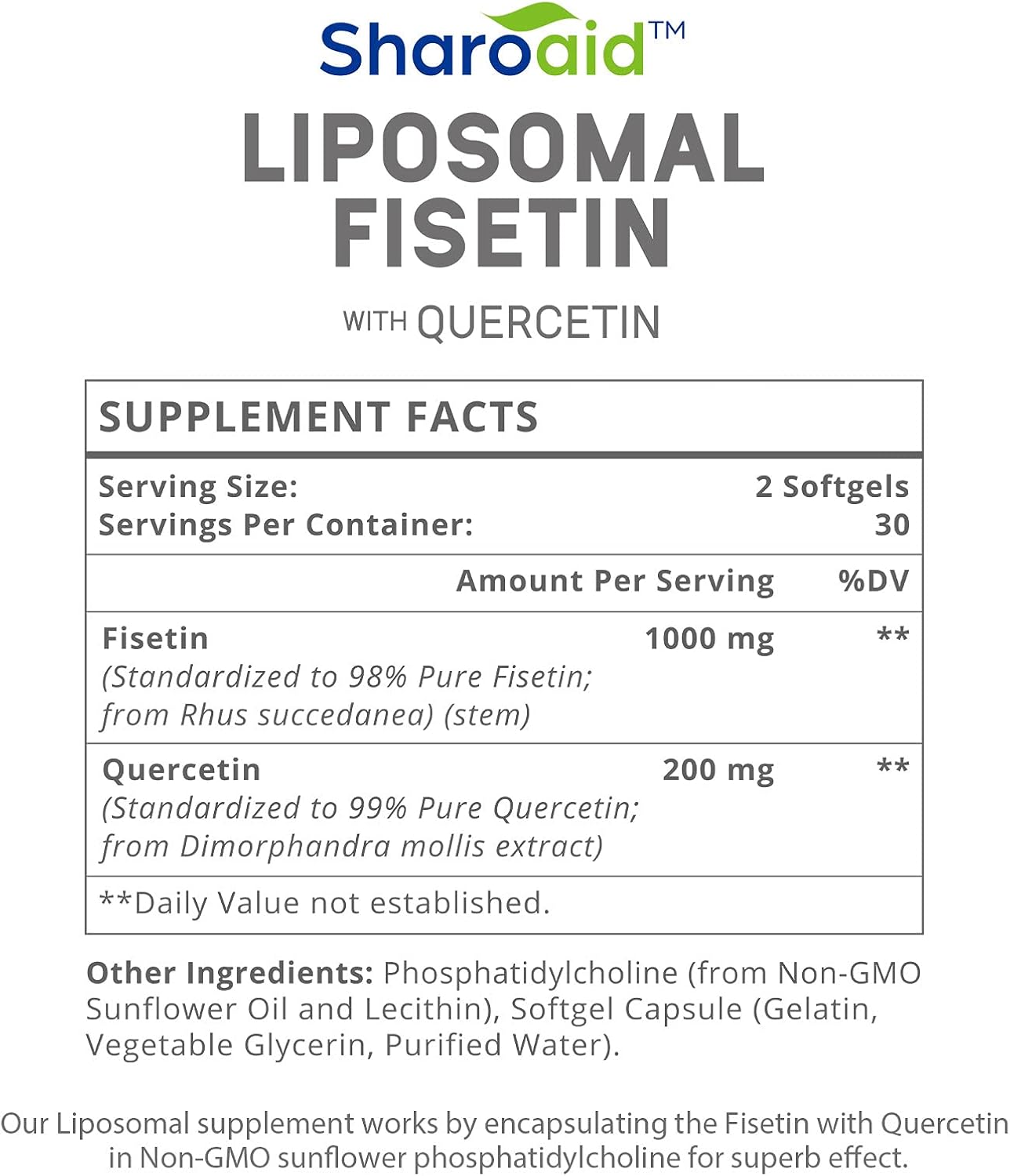 High Absorption Liposomal Fisetin and Quercetin Supplements 1200mg - Antioxidants for Men and Women - Non-GMO - Gluten-Free - 60 Softgels