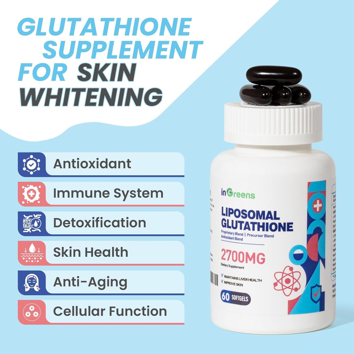 High Absorption Liposomal Glutathione Supplement with Hyaluronic Acid and Resveratrol - 120 Softgels for Healthy Aging